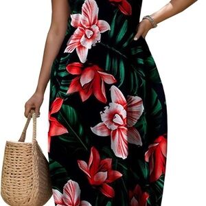 Black and Red Spaghetti Strap Maxi Sundress